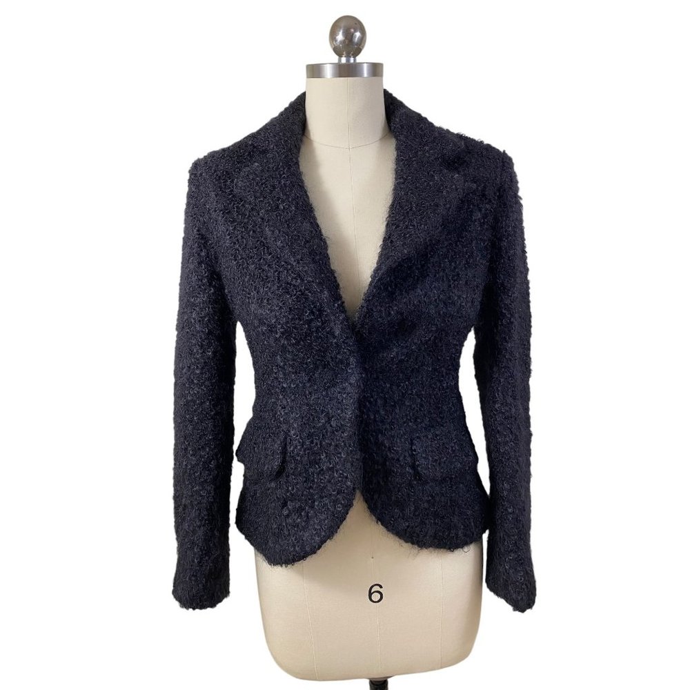 Serena Kay Paris Womens Blazer Jacket Black Mohair Rhinestone Button Cuffs